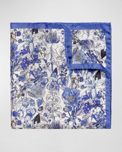 Eton Floral-Print Silk Pocket Square - Blue