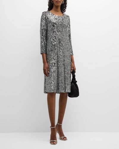 Caroline Rose 3/4-sleeve Sequin Dress - Gray