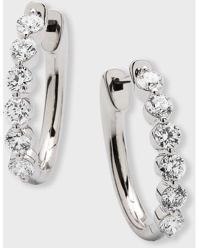 Neiman Marcus 18k White Gold Diamond Hoop Earrings, 1.5 Ct.,.75" - Metallic