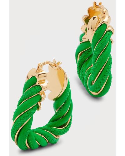Bottega Veneta Leather Twist Triangle Hoop Earrings - Green