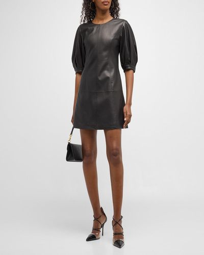 Jason Wu Blouson-Sleeve Leather Mini Dress - Black