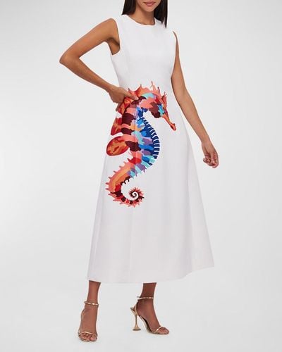 LEO LIN Cleo Sleeveless Animal-print A-line Midi Dress - White