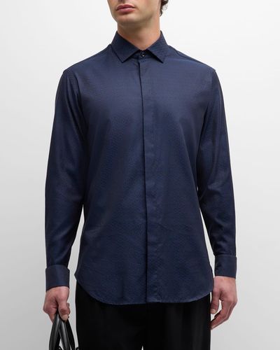 Giorgio Armani Tonal Micro Logo Formal Shirt - Blue