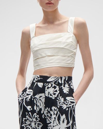 Figue Alta Square-Neck Pleated Sleeveless Crop Top - White
