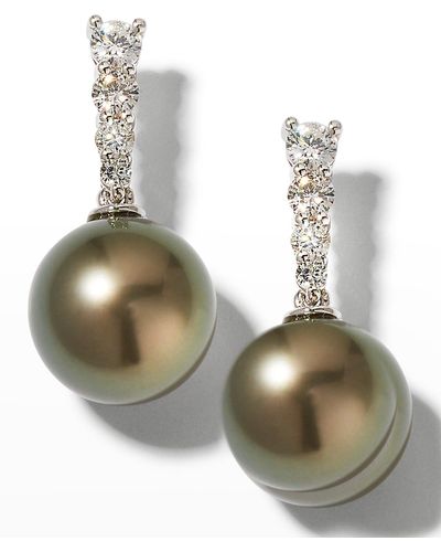 Belpearl 18k White Gold Graduated Diamond Pearl-drop Earrings - Multicolor