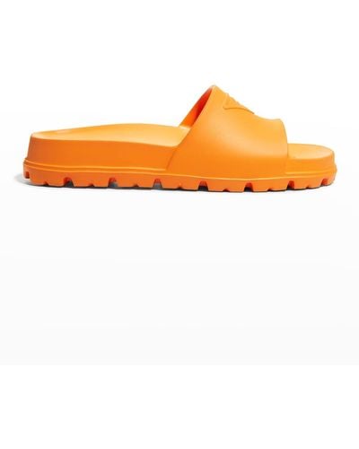 Prada Rubber Logo Pool Sandals - Orange