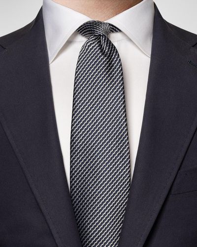 Eton Fine Striped Woven Silk Tie - Blue