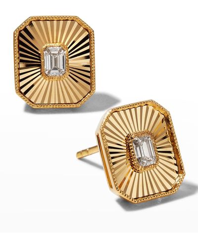 Frederic Sage Yellow Gold Bella Emerald-cut Diamond Milgrain Stud Earrings - Metallic