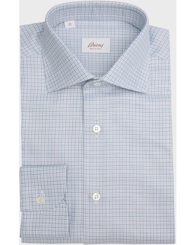 Brioni Cotton Micro-Check Dress Shirt - Blue