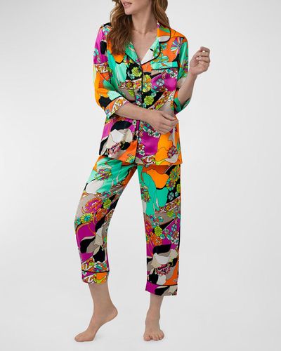 Trina Turk x Bedhead Pajamas Cropped Floral-Print Silk Pajama Set - Multicolor