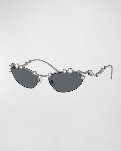 Swarovski Constella Crystal Embellished Metal Cat-Eye Sunglasses - Metallic