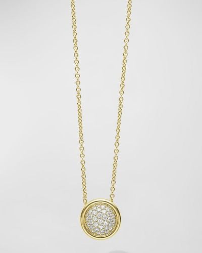 Lagos 18k Meridian Diamond Pave 15mm Circle Pendant Necklace, 16-18"l - White