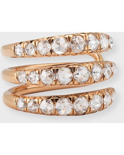 64 Facets 18k Rose Gold Claw Ring With Round Rose Cut Diamonds, Size 5.5 - Metallic