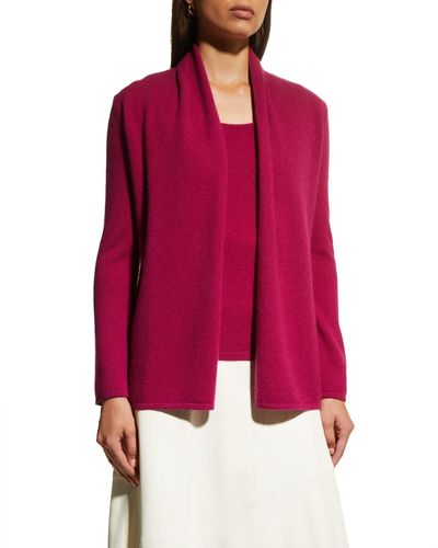 Neiman Marcus Open-Front Cashmere Cardigan - Red