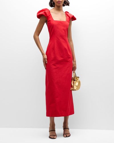Wynn Hamlyn Victoria Square-Neck Puff-Sleeve Maxi Dress - Red