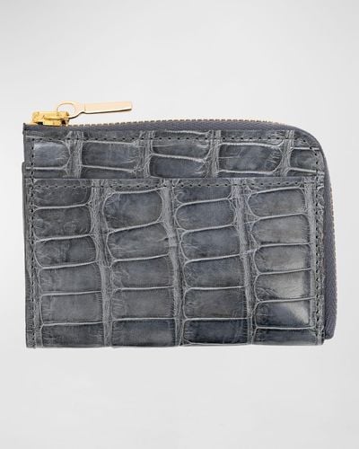 Abas Glazed Alligator Leather Zip Card Case - Gray