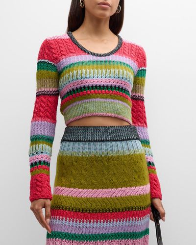 Lingua Franca Ashby Cropped Scoop-Neck Crochet Sweater - Multicolor