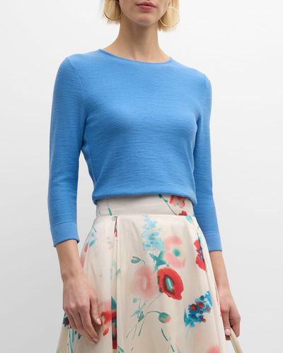 Frances Valentine Rachel Three-Quarter Sleeve Wool Top - Blue