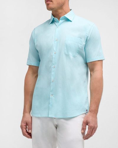 Peter Millar Piers Cotton-Stretch Short-Sleeve Sport Shirt - Blue