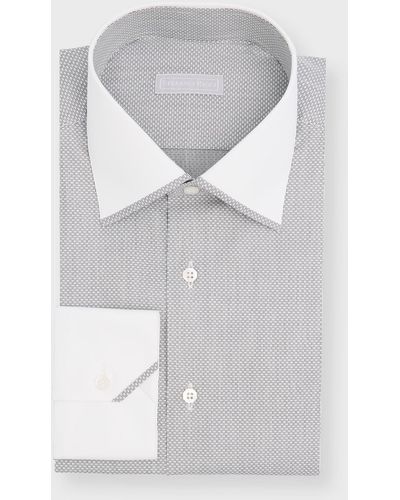 Stefano Ricci Contrast Collar-cuff Printed Dress Shirt - Gray