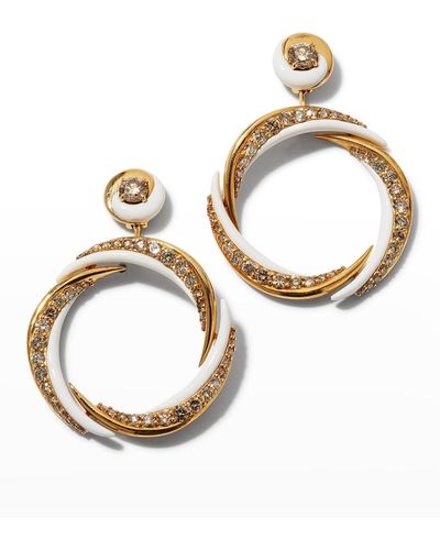 Etho Maria 18k Yellow Gold Brown Diamond And White Enamel Earrings - Metallic