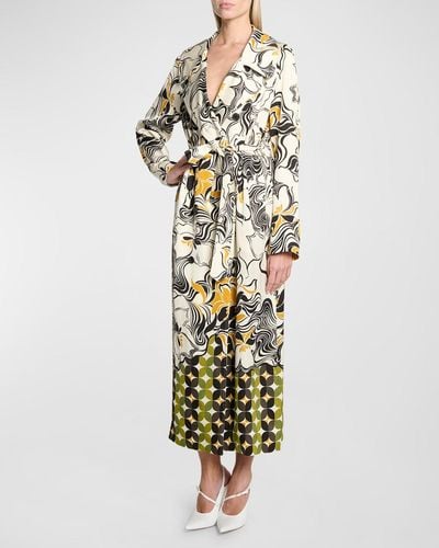 Dries Van Noten Rolana Abstract Print Belted Trench Coat - White