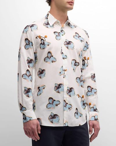 Paul Smith Pop Art Orchid-Print Sport Shirt - Gray