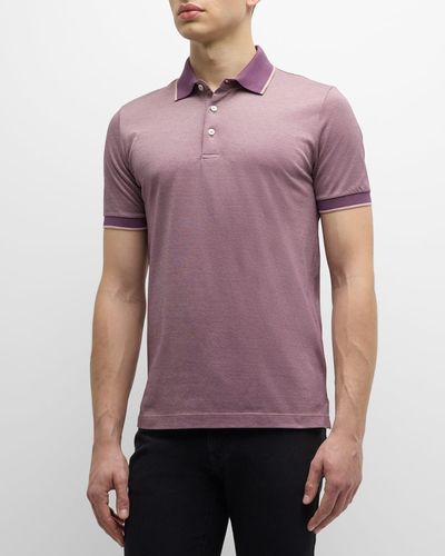 Canali Cotton Polo Shirt With Tipping - Purple