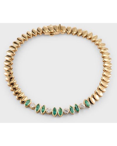 Kastel Jewelry 14k Yellow Gold Chemin Marquise-cut Emerald And Diamond Bracelet - Metallic
