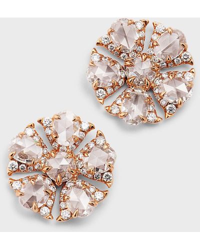 64 Facets 18k Rose Gold Tulip Diamond Stud Earrings - Natural
