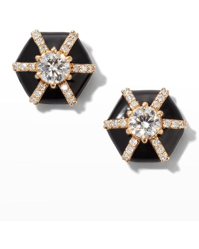 Goshwara 18k Queen Round Diamond And Black Enamel Stud Earrings - Metallic