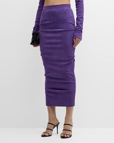 LAQUAN SMITH Ruched Suede Midi Pencil Skirt - Purple