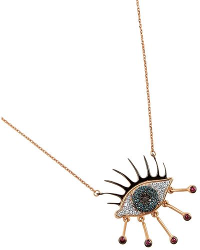 BeeGoddess Eye Light Diamond And Ruby Pendant Necklace - Metallic