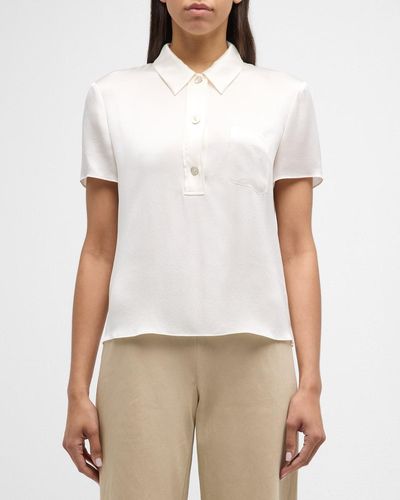 Vince Silk Charmeuse Short-Sleeve Polo Shirt - White