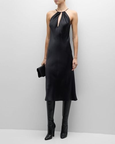 Nili Lotan Eglantine Silk Charmeuse Halter Midi Dress - Black