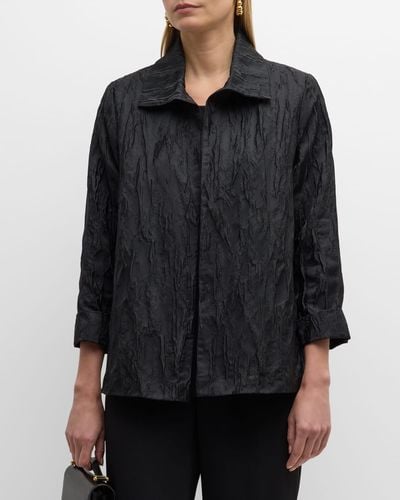 Caroline Rose Open-Front Textured Jacquard Jacket - Black