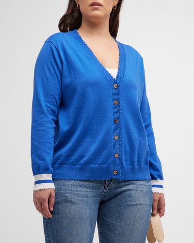 Minnie Rose Plus Plus Size Frayed-edge Cotton-cashmere Cardigan - Blue