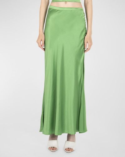 SECRET MISSION Stacey Silk Bias-Cut Maxi Skirt - Green