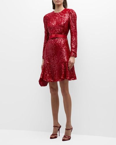 Erdem Sequin Tier Hem Short Dress - Red