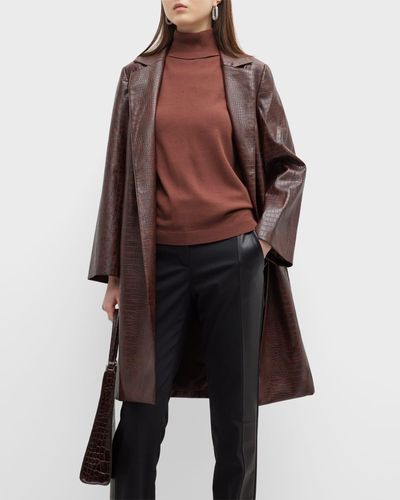 Toccin Faux Crocodile Leather Open-front Coat - Brown