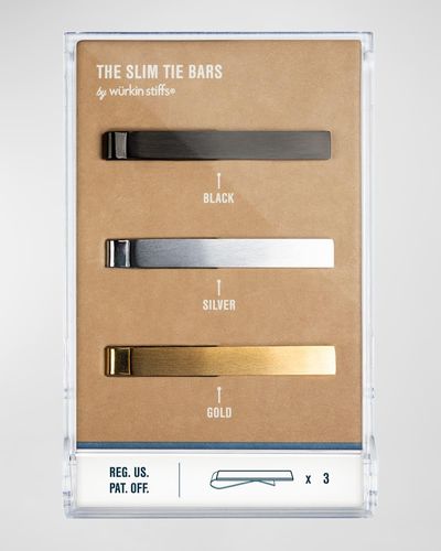 Würkin Stiffs 3-Pack Slim Tie Bar Set, Colors - White