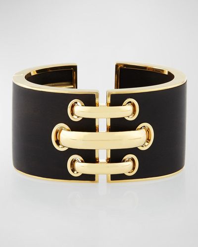 David Webb 18k Gold Ebony Shoelace Cuff Bracelet - Black