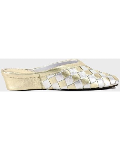 Jacques Levine Woven Leather Wedge Slippers - White