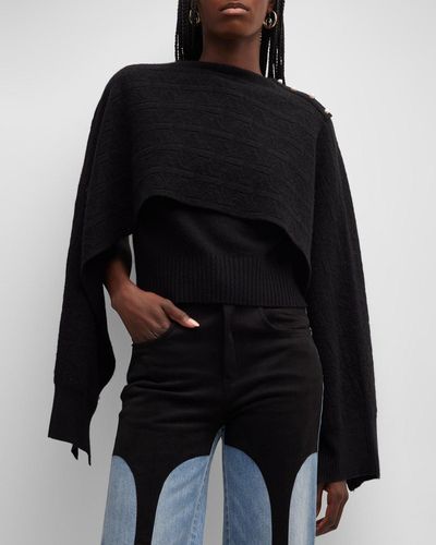 Hellessy Bahia Twill Scarf Off-the-shoulder Crop Sweater in