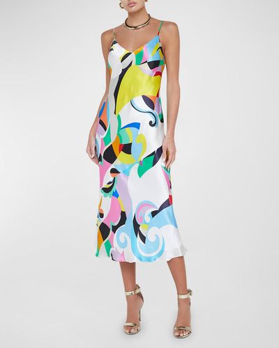 L'Agence Kaleidoscope Seridie Mid Length Slip Dress - White
