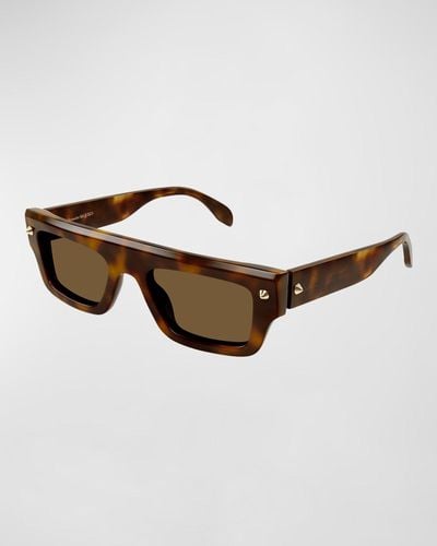Alexander McQueen Am0427sm Acetate Rectangle Sunglasses - Brown