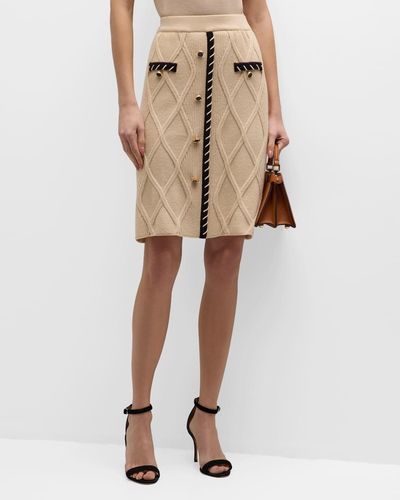 Misook Textural-Knit A-Line Midi Skirt - Natural