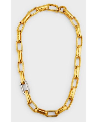 Gurhan Hoopla Short Necklace With Single Pave Link - Metallic