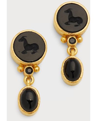 Elizabeth Locke 19k Yellow Gold Venetian Glass Tiny Horse Earrings With Cabochon Stone - Multicolor