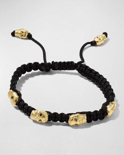 Armenta 18k Gold Woven Skull Pull Bracelet W/ Black Diamonds - Metallic